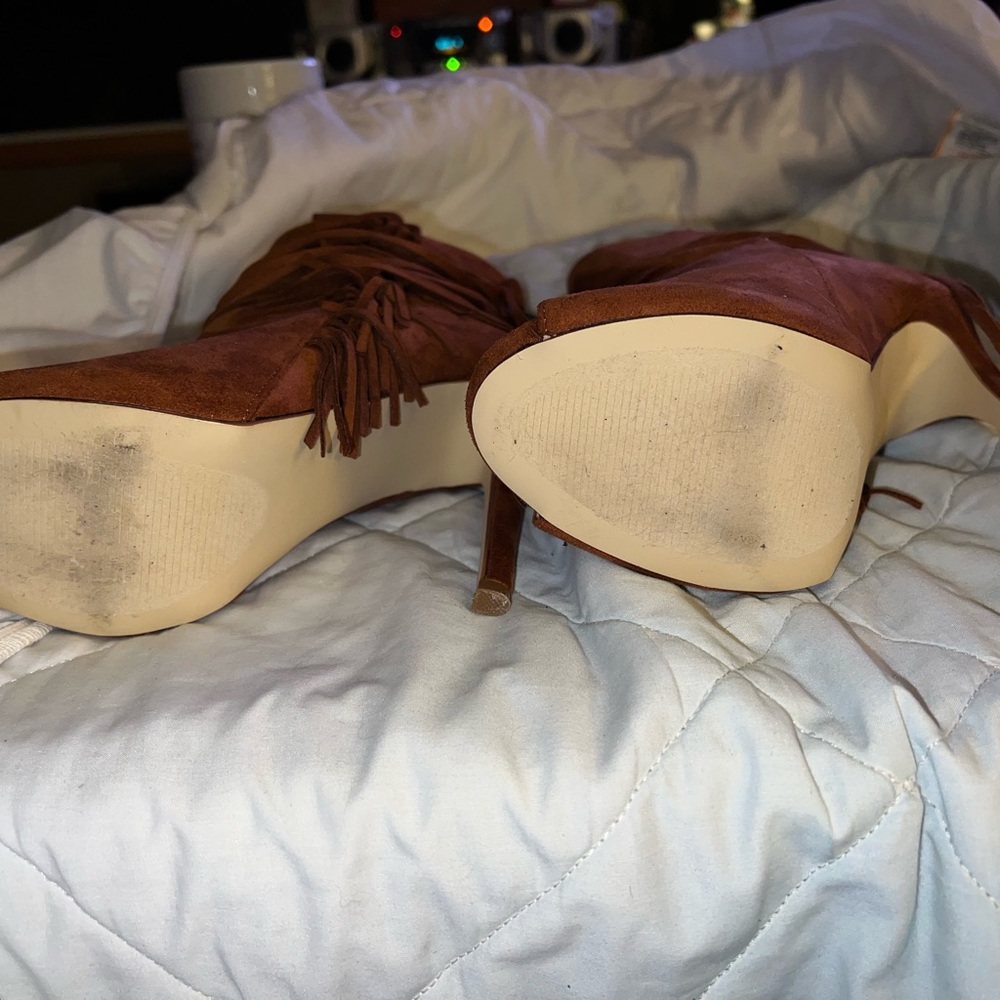 Just Fab Suede Style Open Toe Booties - Picture 7 of 10